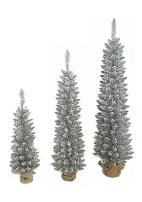 Kurt S. Adler Flocked White Pine Slim LED Tree - Set of 3