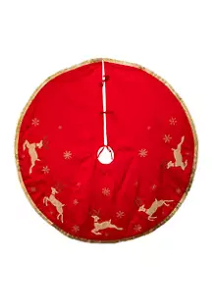Kurt S. Adler 54-Inch Red and Tan Patchwork Reindeer Running Tree Skirt