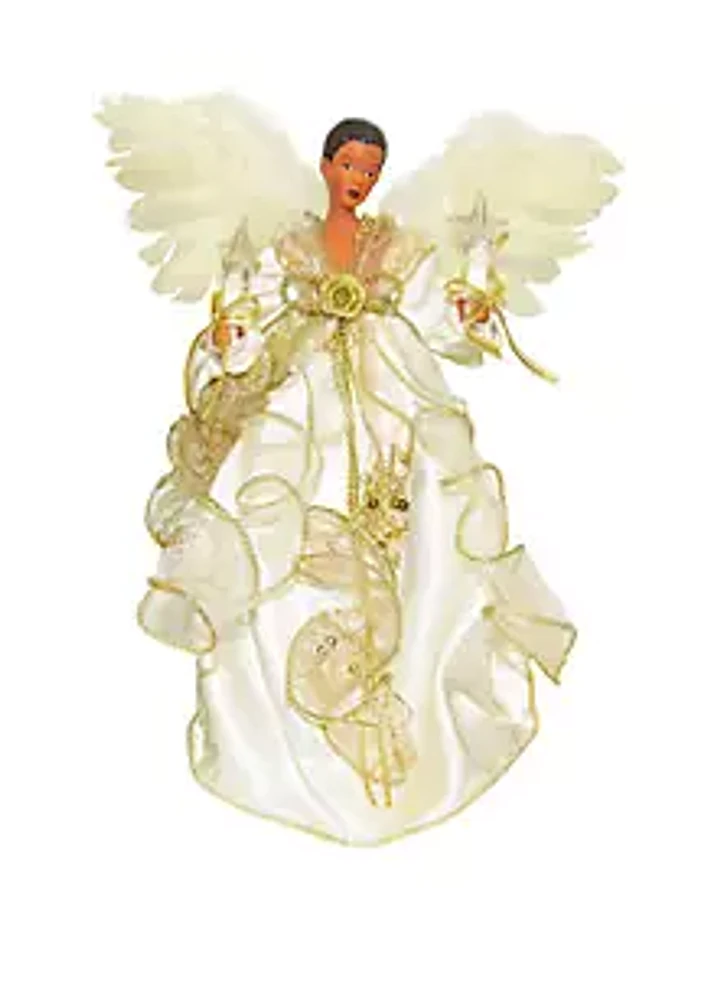 Kurt S. Adler 10-Light 12 Inch Ivory and Gold Black Angel Treetop