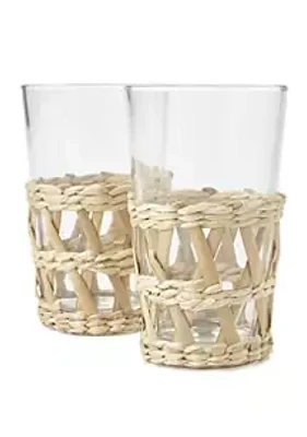Home Essentials Rattan Wrap 16 Ounce Highball Glasses - Set of 2