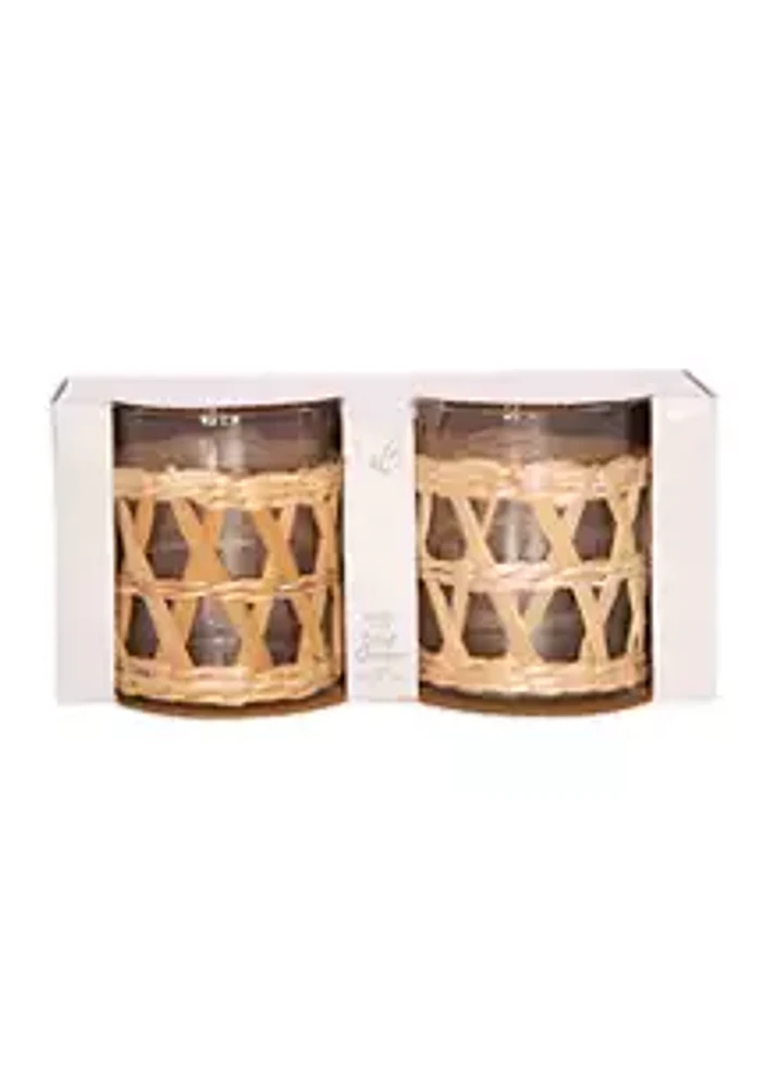 Home Essentials Set of 2 Rattan Double Old Fashioned 12 Ounce Glasses