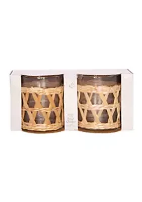 Home Essentials Set of 2 Rattan Double Old Fashioned 12 Ounce Glasses