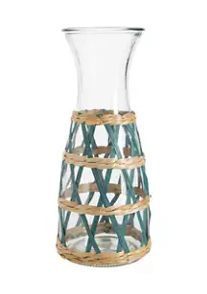 Home Essentials Turquoise Striped Rattan Sleeve 35 Ounce Carafe