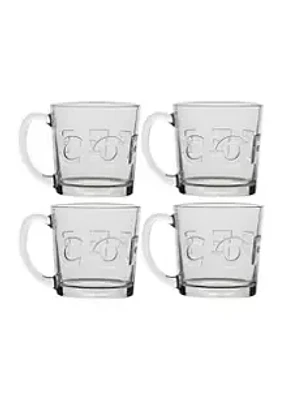 Home Essentials Barista Embossed Glass Coffee Mugs - Set of 4
