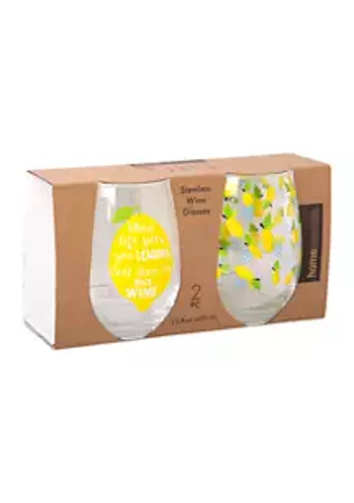 Home Essentials Lemon Stemless Wine Glasses - Set of 2