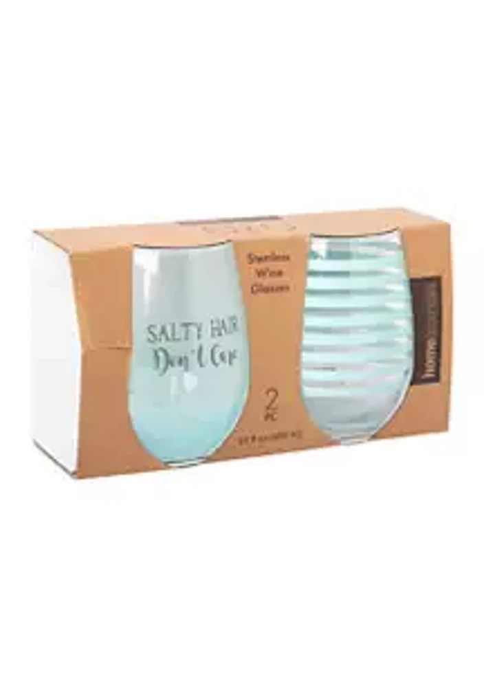 Home Essentials Salty Hair Don't Care Stemless Wine Glasses - Set of 2