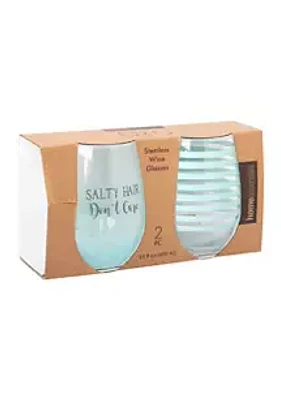 Home Essentials Salty Hair Don't Care Stemless Wine Glasses - Set of 2