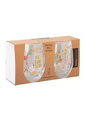 Home Essentials Be-You-Tiful Stemless Wine Glasses - Set of 2