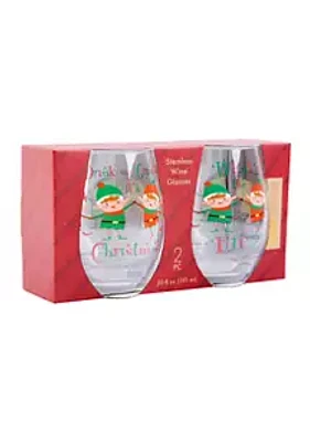Home Essentials Naughty Elves Stemless Wine Glasses