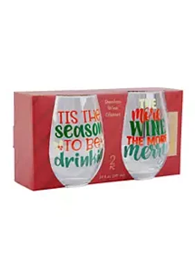 Home Essentials Christmas Sayings Stemless Wine Glasses