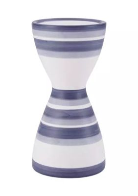 Elements Ceramic Striped Candleholder, Blue/White