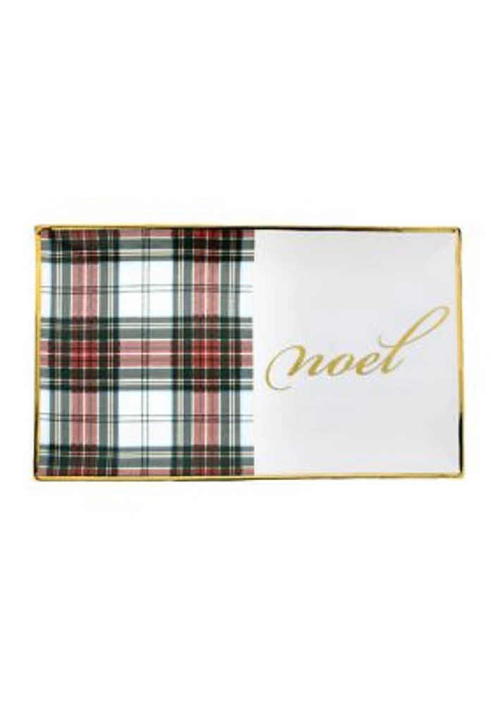 White & Red Tartan Noel Small Rectangular Tray