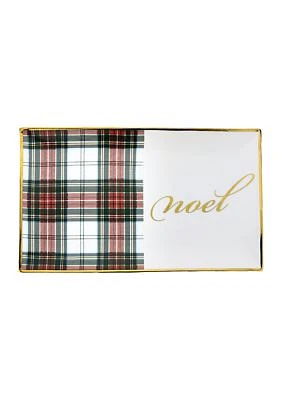 White & Red Tartan Noel Small Rectangular Tray