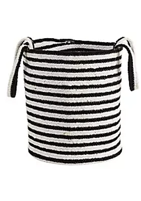 Nearly Natural 13-Inch Boho Chic Basket Planter Natural Cotton, Handwoven Black and White Stripe with Handles