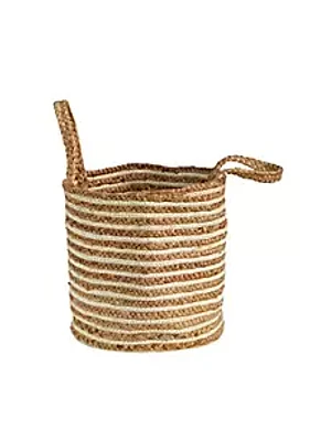 Nearly Natural 14-Inch Boho Chic Basket Planter Natural Cotton and Jute, Handwoven Stripe with Handles
