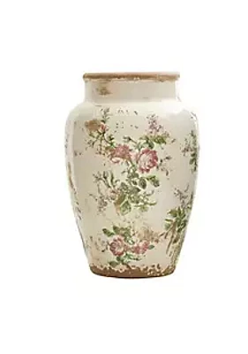 Nearly Natural -Inch Tuscan Ceramic Floral Print Vase