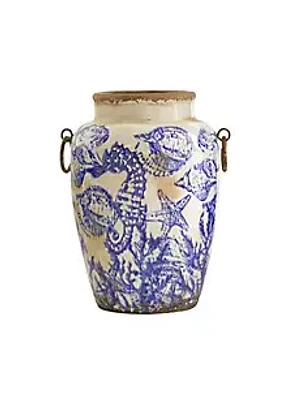 Nearly Natural 10.5-Inch Nautical Ceramic Urn Vase