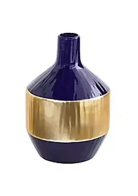 Nearly Natural 9-Inch Lux Blue Ceramic Vase with Gold Band