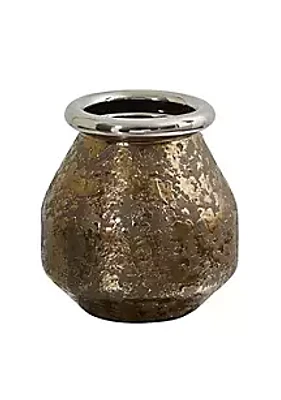 Nearly Natural 9.5-Inch Textured Bronze Vase with Silver Rim