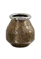 Nearly Natural 9.5-Inch Textured Bronze Vase with Silver Rim