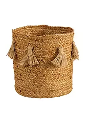 Nearly Natural 12.5-Inch Boho Chic Natural Hand-Woven Jute Basket Planter with Tassels