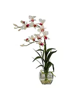 Nearly Natural Dendrobium with Glass Vase Silk Flower Arrangement