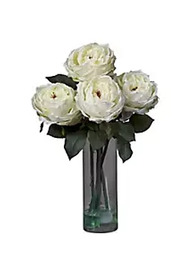 Nearly Natural Fancy Rose with Cylinder Vase Silk Flower Arrangement