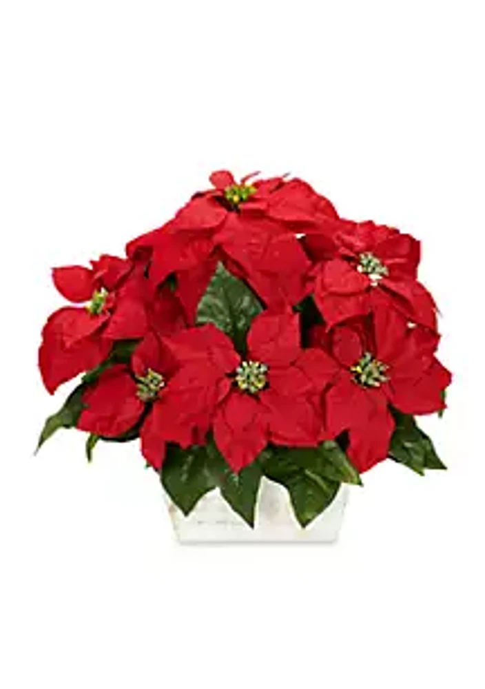 Nearly Natural Poinsettia With White Wash Planter Silk Arrangement