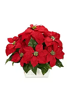 Nearly Natural Poinsettia With White Wash Planter Silk Arrangement