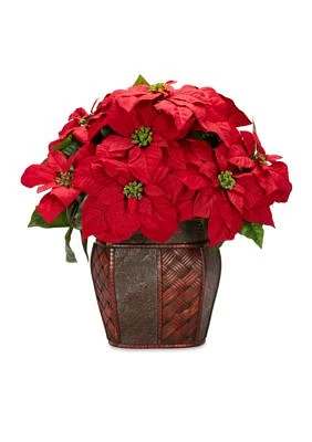 Poinsettia With Decorative Vase Silk Arrangement