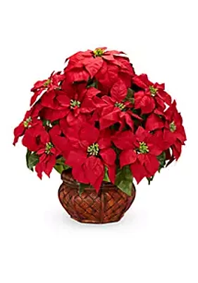 Nearly Natural Poinsettia With Decorative Planter Silk Arrangement
