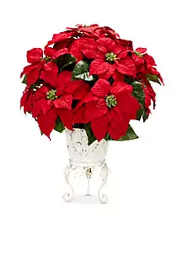 Nearly Natural Poinsettia with Metal Planter Silk Flower Arrangement