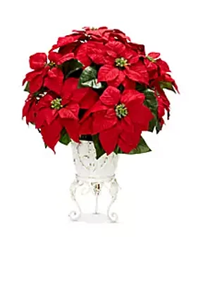 Nearly Natural Poinsettia with Metal Planter Silk Flower Arrangement