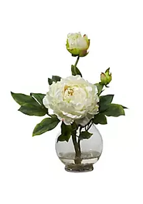 Nearly Natural Peony with Fluted Vase Silk Flower Arrangement