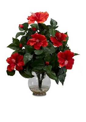 Hibiscus With Fluted Vase Silk Flower Arrangement