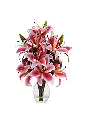 Nearly Natural Rubrum Lily with Decorative Vase