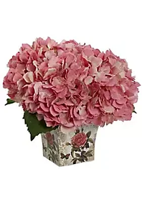 Nearly Natural Hydrangea Silk Arrangement with Floral Planter