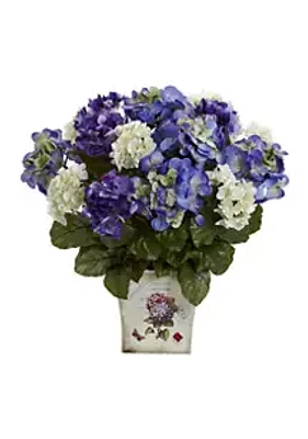 Nearly Natural Assorted  Hydrangea with Floral Planter