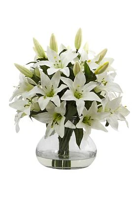 Lily Silk Arrangement with Glass Vase