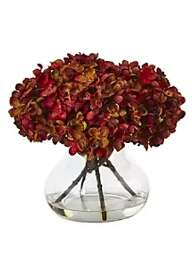 Nearly Natural 8.5-Inch H Hydrangea Silk Flower Arrangement with Glass Vase