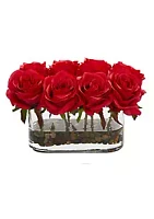 Nearly Natural 5.5-Inch Blooming Roses in Glass Vase Artificial Arrangement