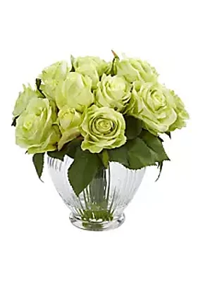 Nearly Natural 9-Inch Rose Artificial Floral Arrangement in Elegant Glass Vase