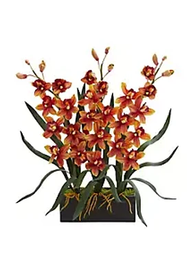Nearly Natural Cymbidium Orchid Artificial Arrangement in Vase