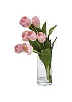 Nearly Natural Tulip Artificial Arrangement in Cylinder Vase