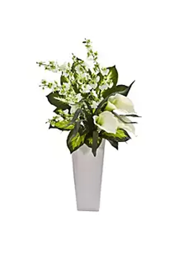 Nearly Natural 29-Inch Calla Lily and Orchid Artificial Arrangement in White Vase