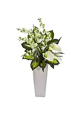 Nearly Natural 29-Inch Calla Lily and Orchid Artificial Arrangement in White Vase