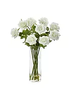 Nearly Natural Rose Artificial Arrangement in Cylinder Vase