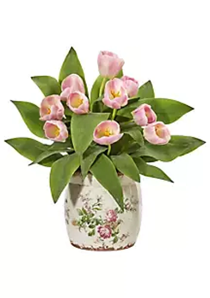 Nearly Natural Tulip Artificial Arrangement in Floral Design Vase