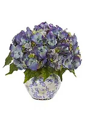 Nearly Natural Hydrangea Artificial Arrangement in Floral Design Vase