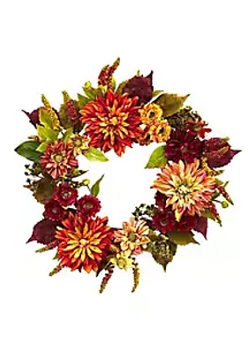 Nearly Natural 22-Inch Dahlia and Mum Wreath